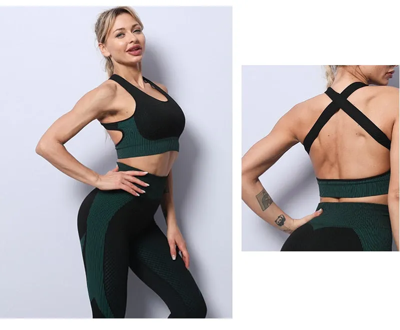 2/3 Piece Seamless Women Yoga Set Workout Sportswear Gym Clothing Fitness Long Sleeve Crop Top High Waist Leggings Sports Suits