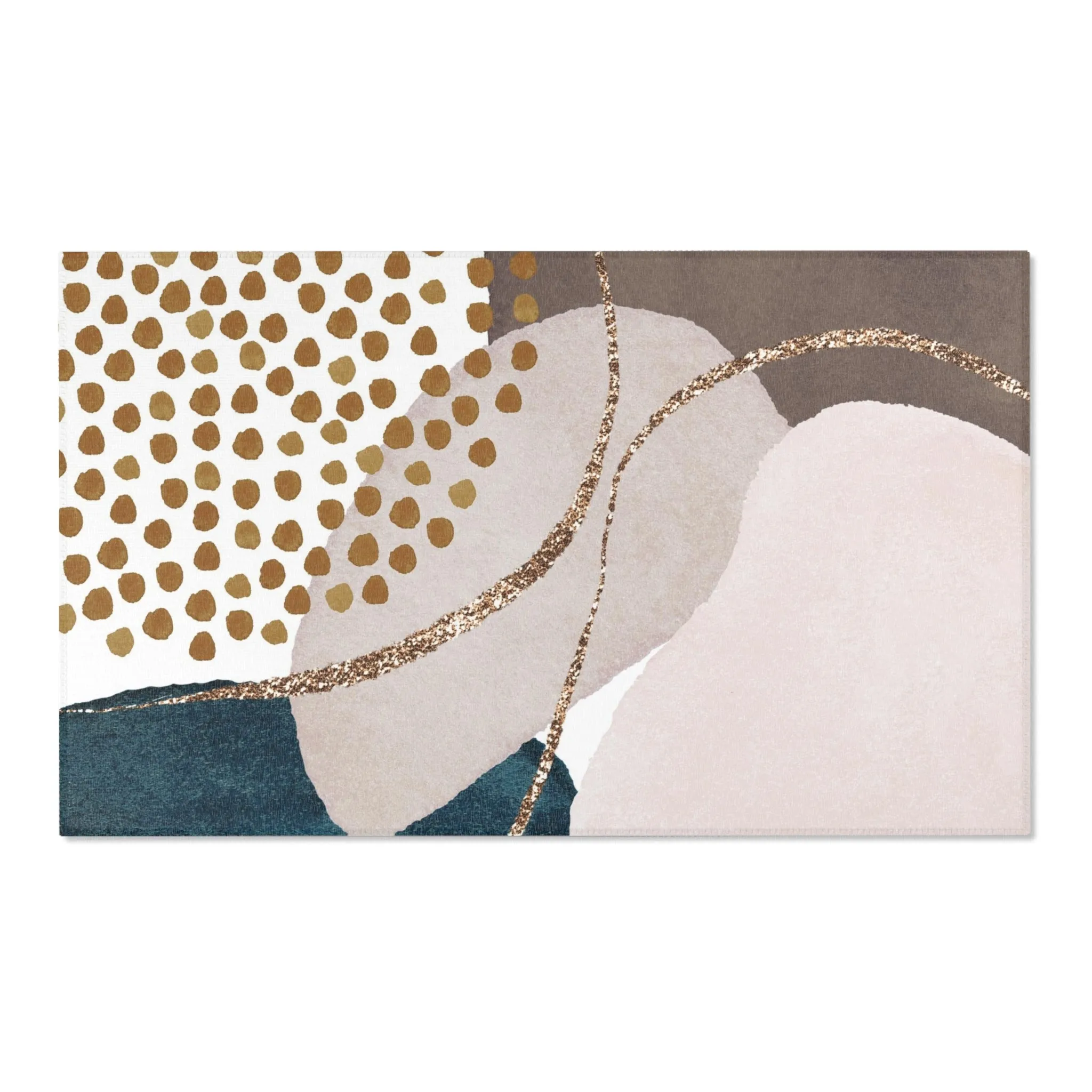 Abstract Boho Area Rug | Modern Muted Brown Navy, Blush Floor Rug