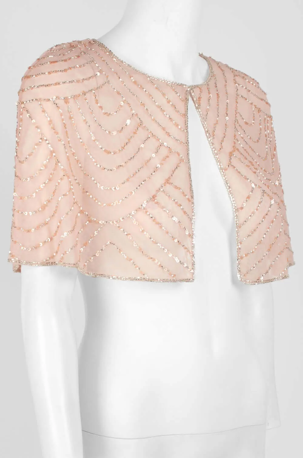 Adrianna Papell Crew Neck Embellished Illusion Mesh Jacket