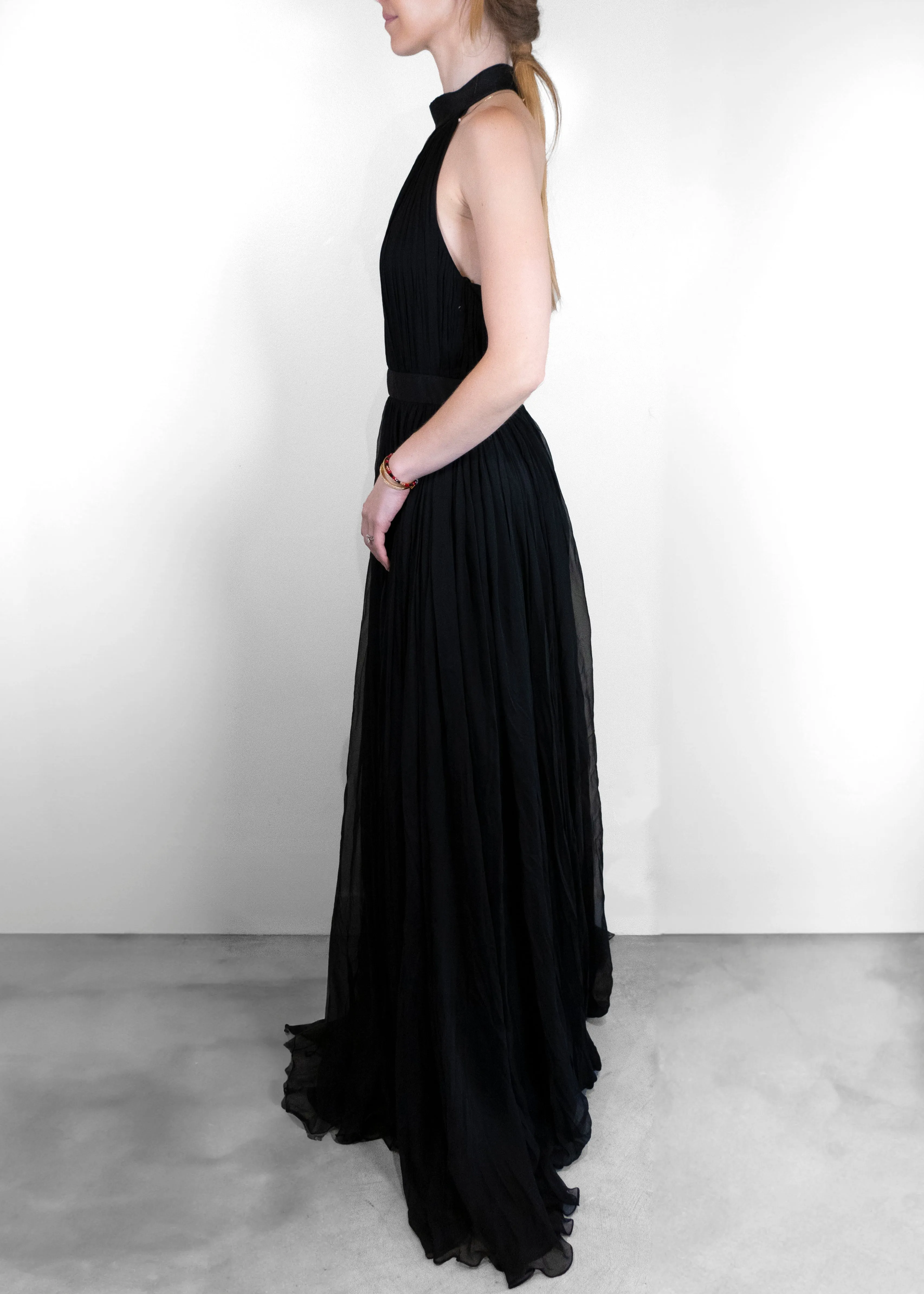 Alexander McQueen Black Silk Chiffon Floor Length Dress