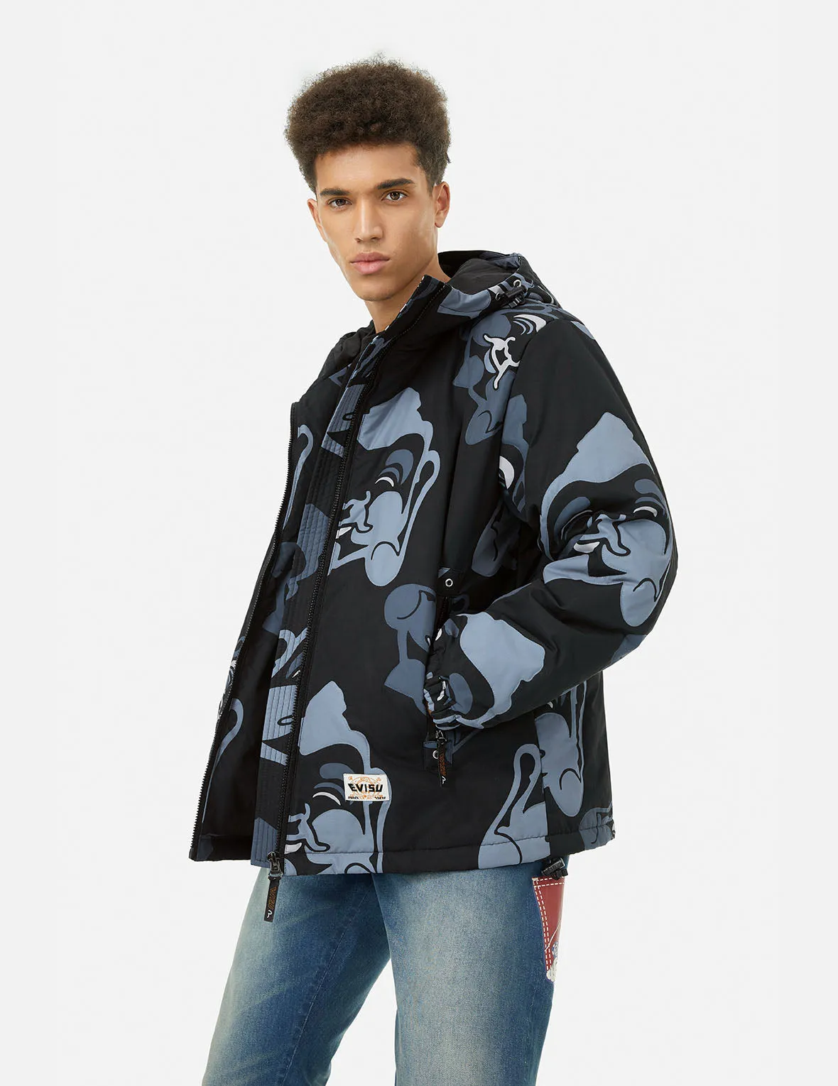 Allover Godhead Print Loose Fit Quilting Jacket