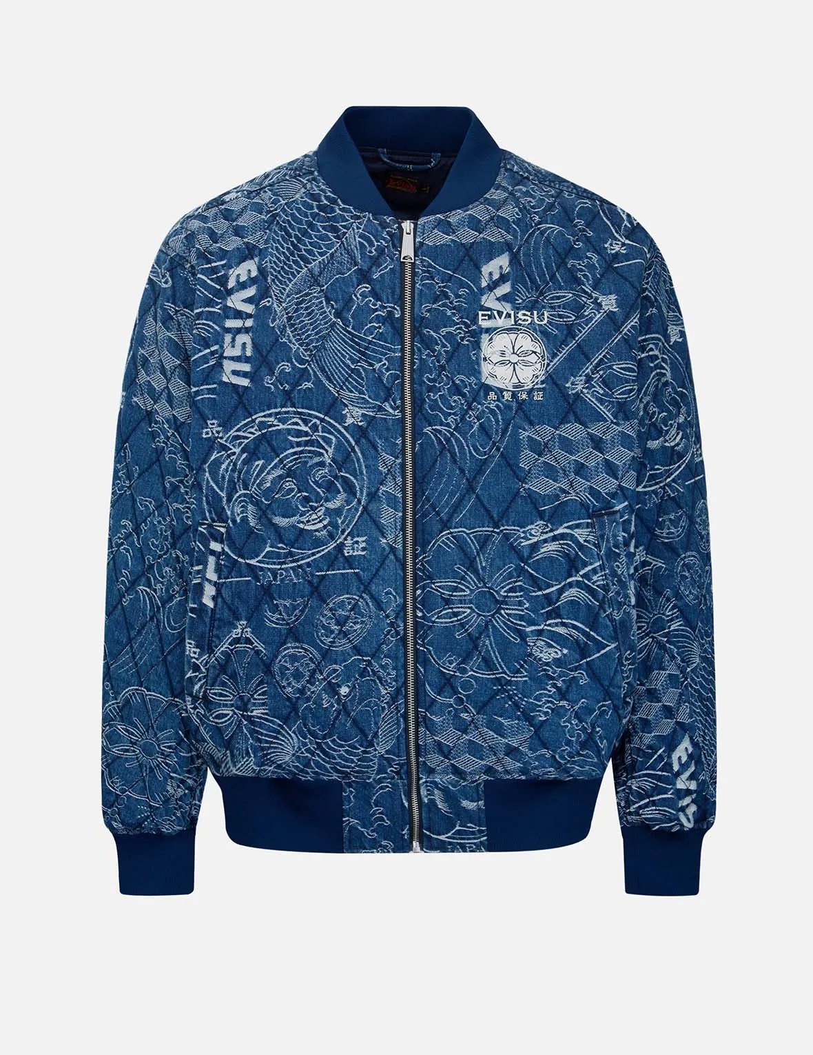 Allover Japanese-Pattern Jacquard Quilted Bomber Jacket