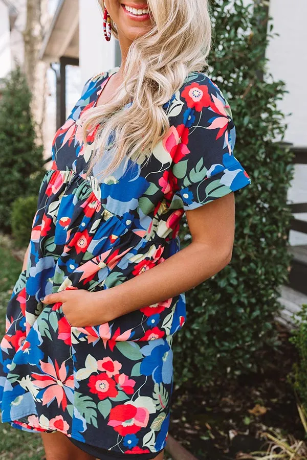 Amalfi Bound Floral Babydoll Dress In Navy