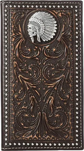 Ariat Scroll Embosed Head Dress Rodeo Wallet, Brown