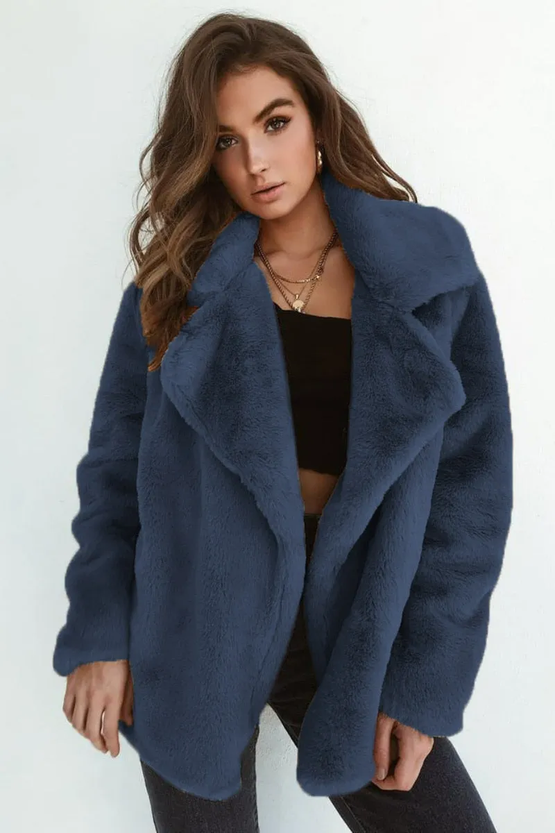 Ashore Shop New Women Faux Fur Elegant Brown Shaggy Coats Autumn Winter Warm Plush Teddy Coat Streetwear Female White Furry Fluffy Jacket