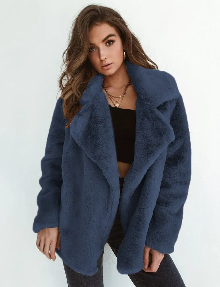 Ashore Shop New Women Faux Fur Elegant Brown Shaggy Coats Autumn Winter Warm Plush Teddy Coat Streetwear Female White Furry Fluffy Jacket