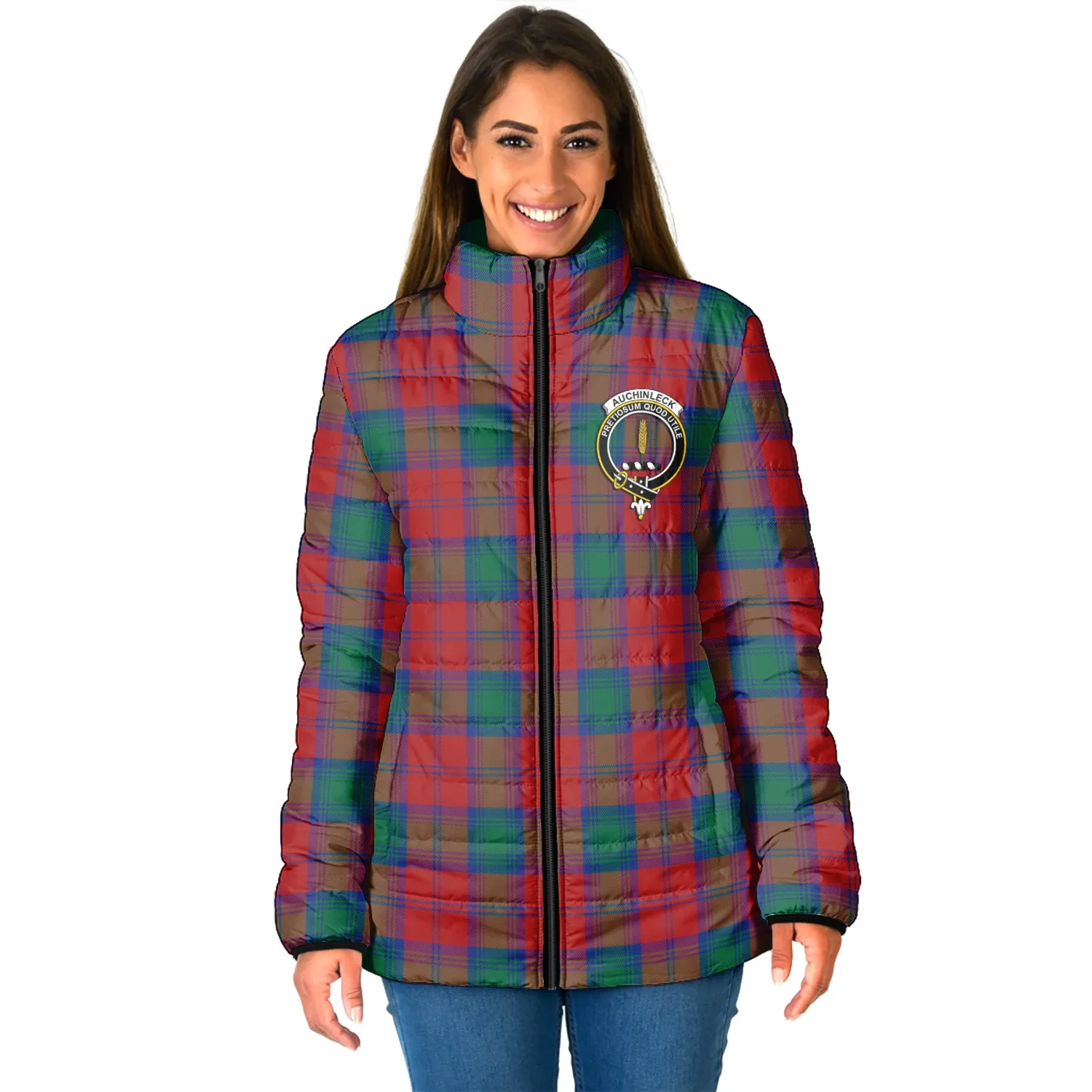 Auchinleck (Affleck) Tartan Padded Jacket with Family Crest