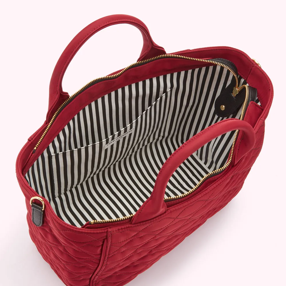 BEET RED QUILTED LIPS CARLY TOTE BAG