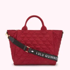 BEET RED QUILTED LIPS CARLY TOTE BAG