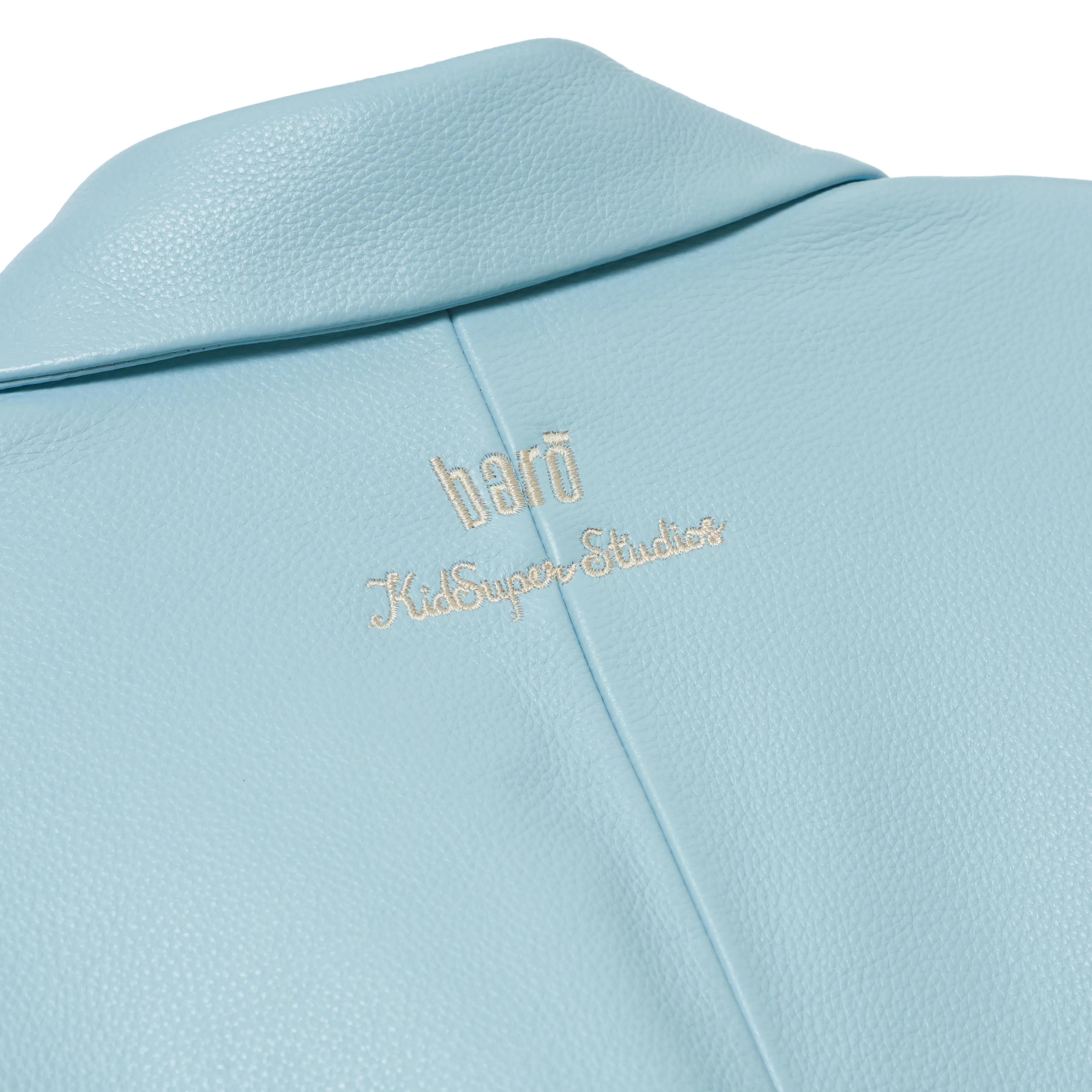 Bero X KidSuper Leather Varsity Jacket [BABY BLUE]