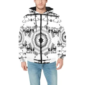 Black and White Star Quilt Men's Padded Hooded Jacket