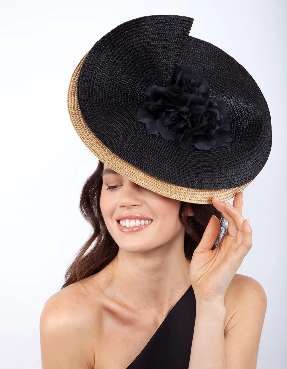 Black Floral Raffia Fascinator