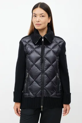 Black Knit Quilted Down Jacket