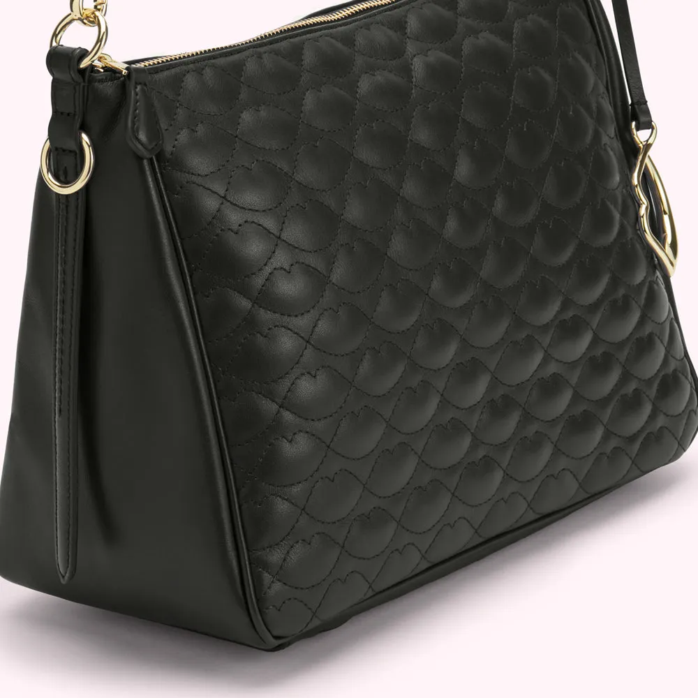 BLACK MEDIUM QUILTED LIP LEATHER CALLIE CROSSBODY BAG