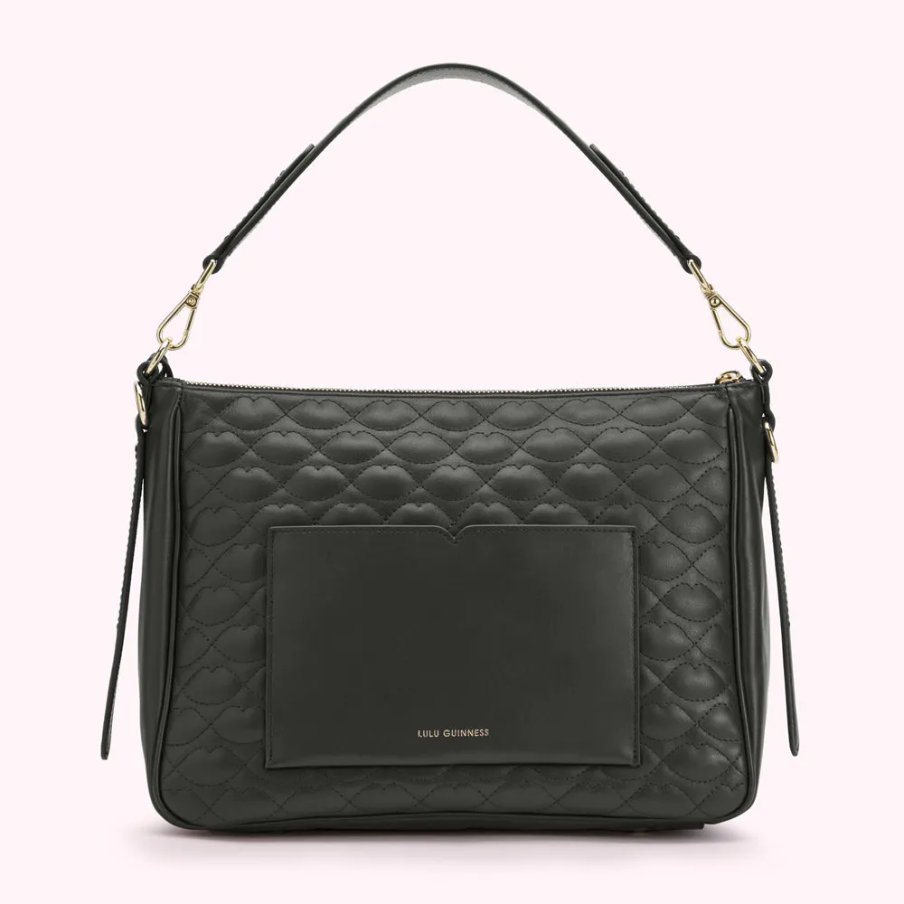 BLACK MEDIUM QUILTED LIP LEATHER CALLIE CROSSBODY BAG