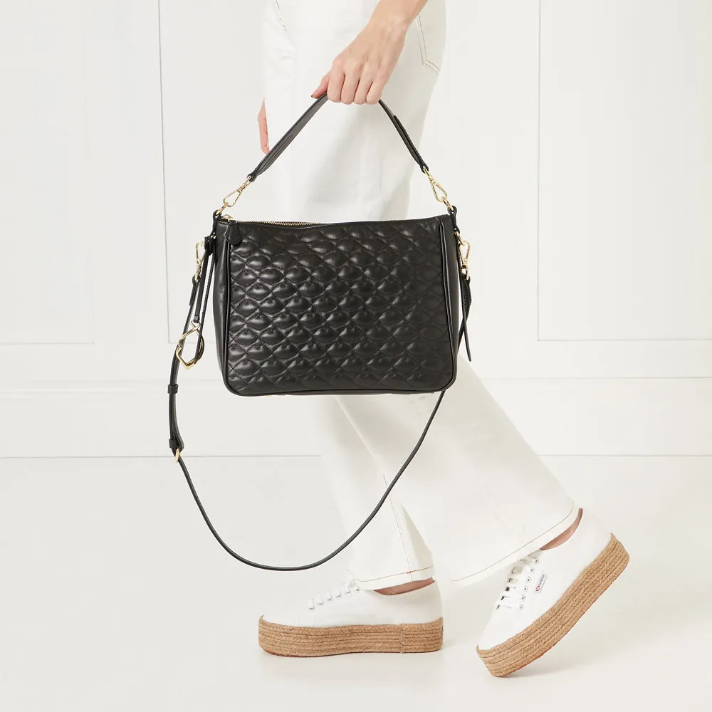 BLACK MEDIUM QUILTED LIP LEATHER CALLIE CROSSBODY BAG