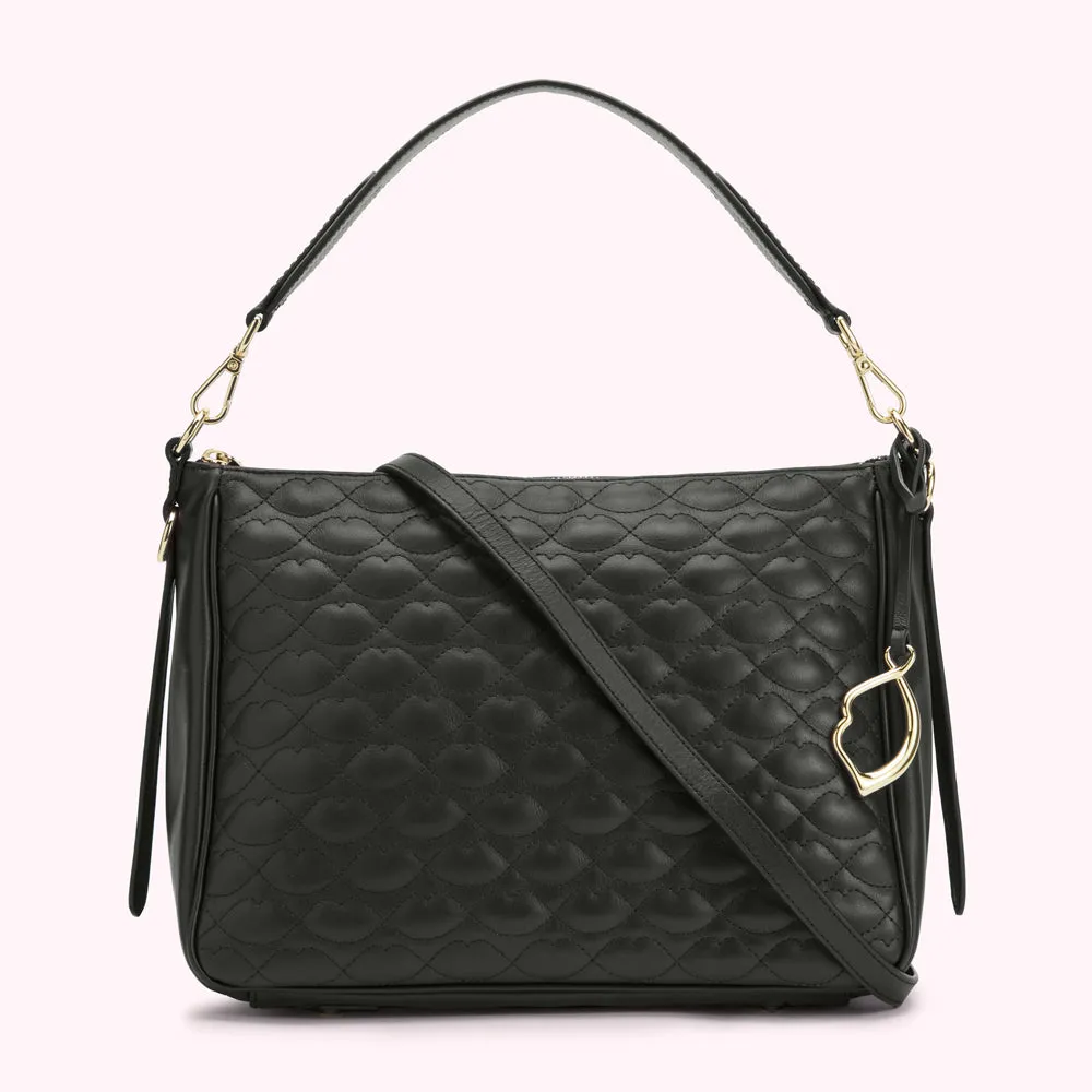 BLACK MEDIUM QUILTED LIP LEATHER CALLIE CROSSBODY BAG