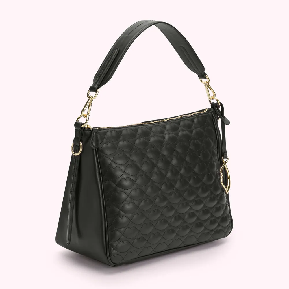 BLACK MEDIUM QUILTED LIP LEATHER CALLIE CROSSBODY BAG