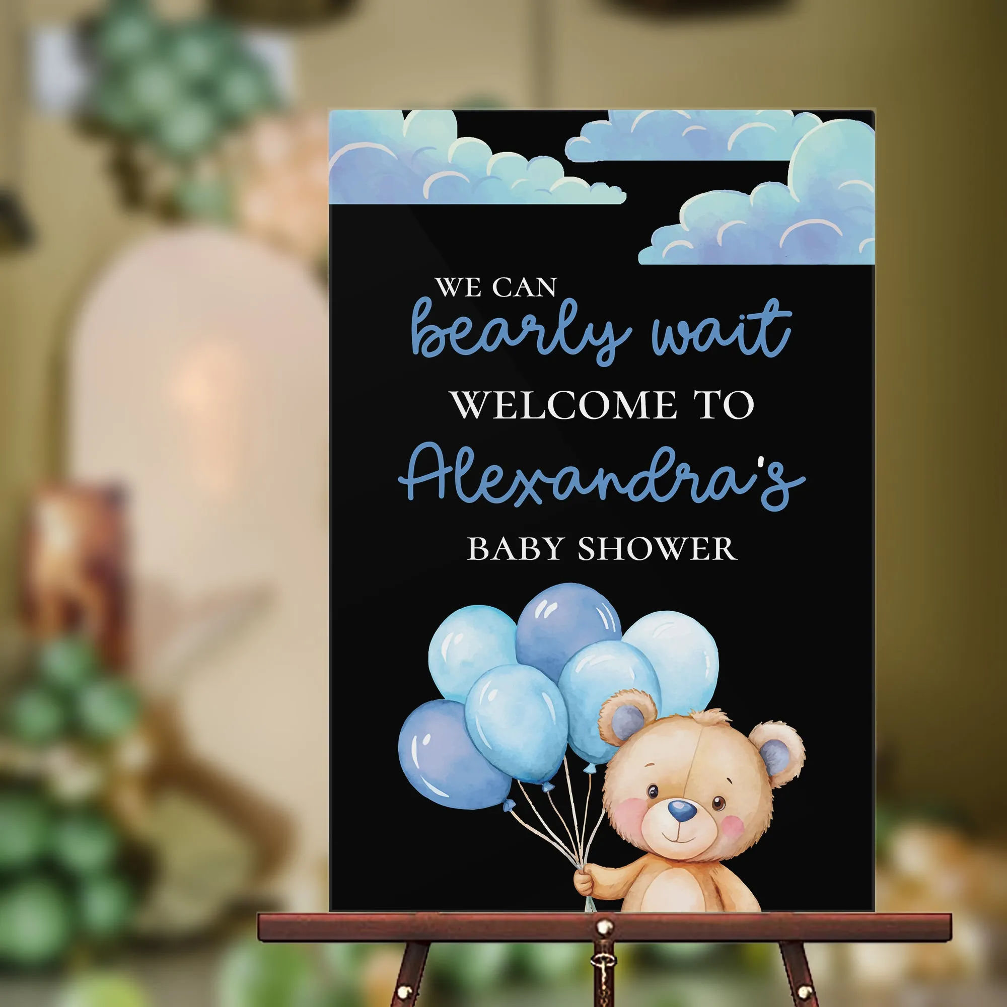 Blue Bearly Wait Baby Shower Sign