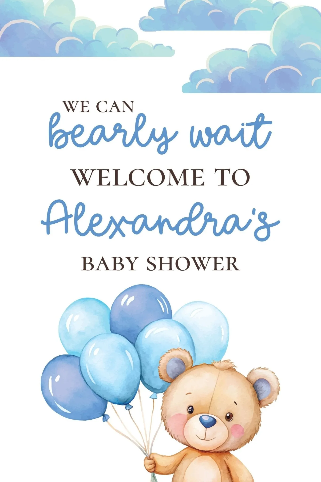 Blue Bearly Wait Baby Shower Sign