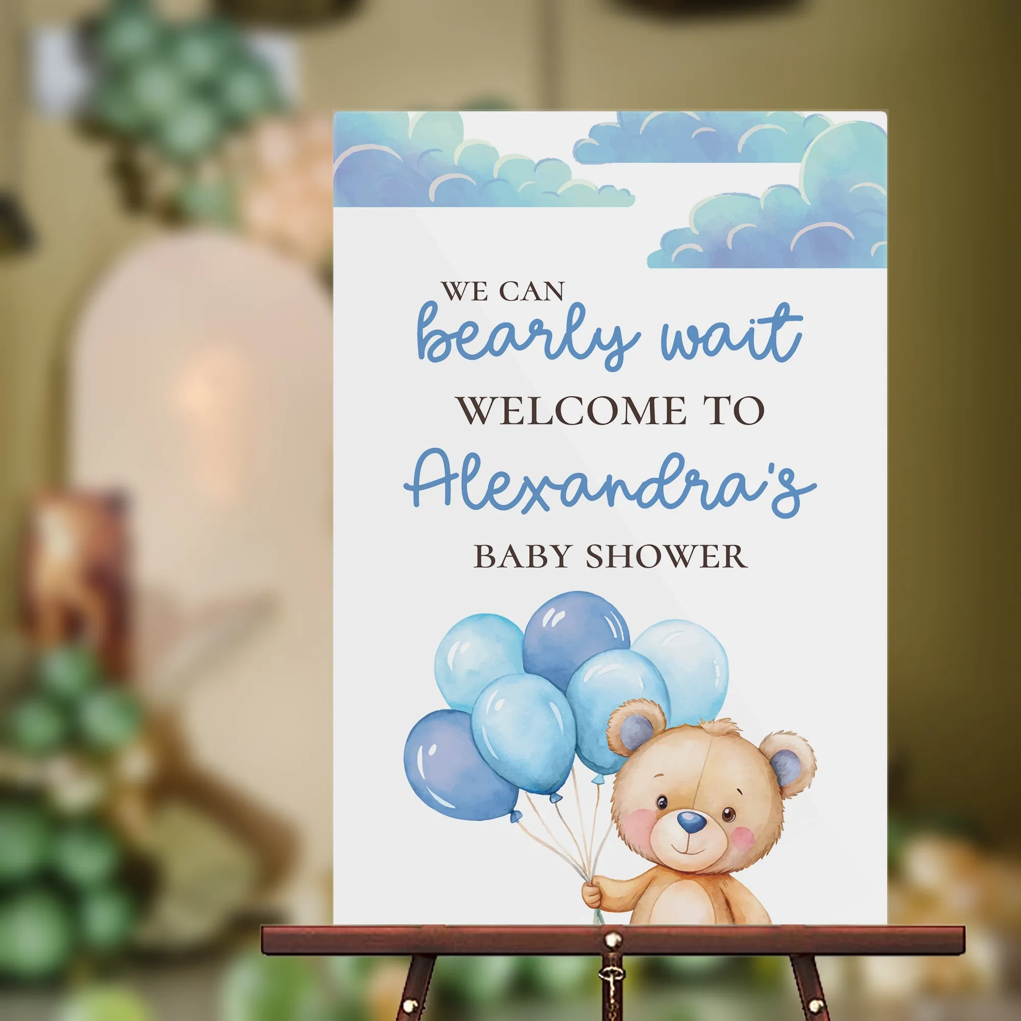 Blue Bearly Wait Baby Shower Sign