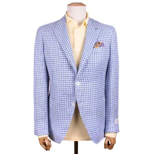 Blue Houndstooth 100% Linen Jacket