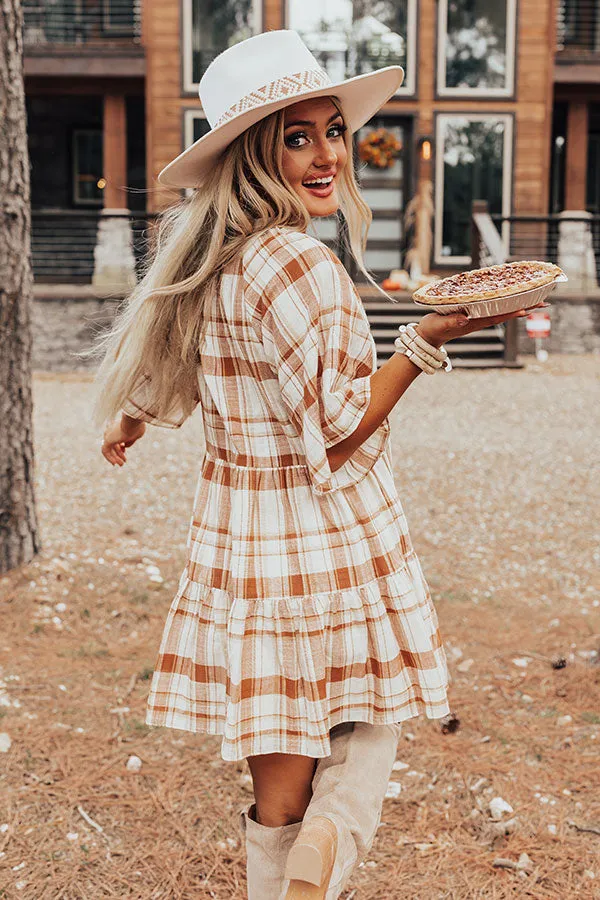 Boho In Soho Plaid Shift Dress in Camel