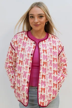 Bow Quilted Jacket - Pink