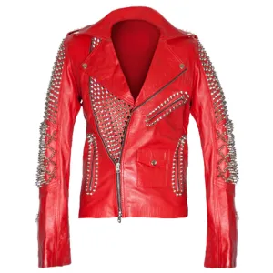 Brando Studded Leather Red Biker Jacket