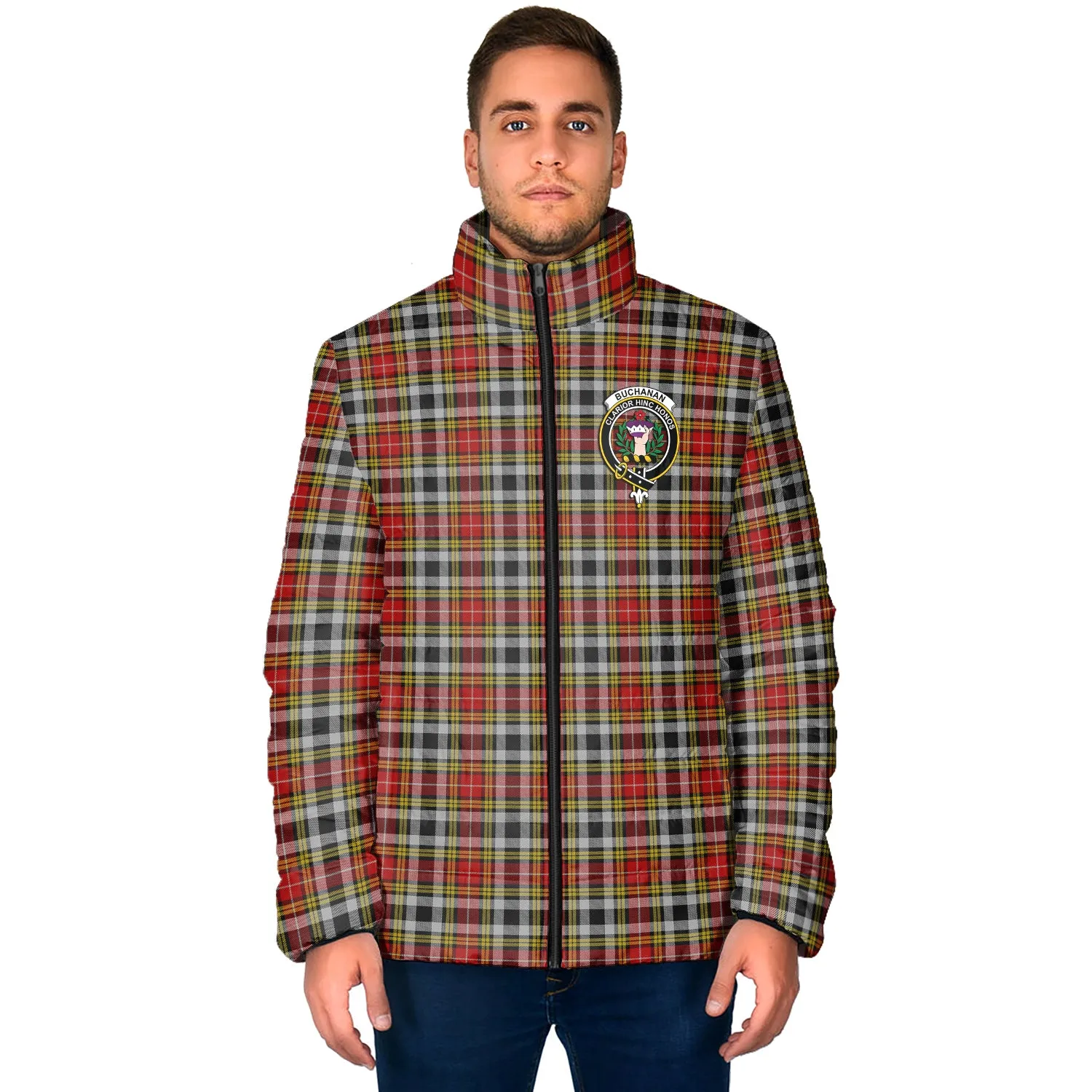 Buchanan Old Dress Tartan Padded Jacket with Family Crest