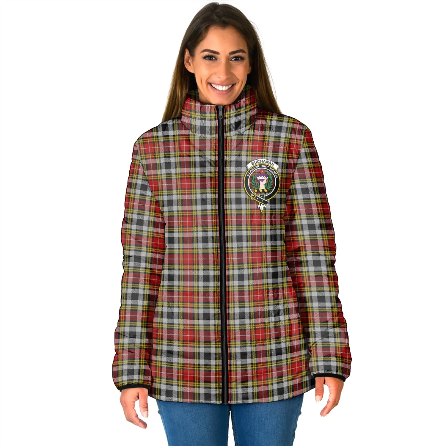 Buchanan Old Dress Tartan Padded Jacket with Family Crest