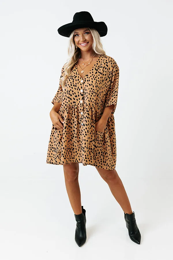 Cafe Date Leopard Tunic Dress in Camel