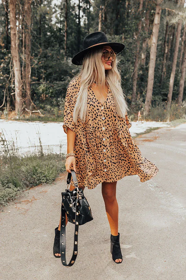 Cafe Date Leopard Tunic Dress in Camel