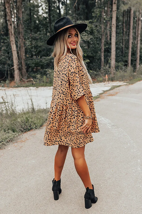 Cafe Date Leopard Tunic Dress in Camel