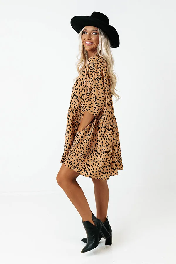 Cafe Date Leopard Tunic Dress in Camel