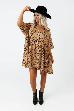 Cafe Date Leopard Tunic Dress in Camel