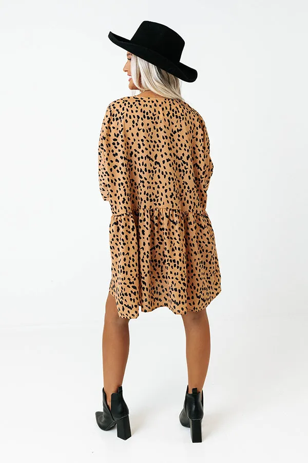 Cafe Date Leopard Tunic Dress in Camel