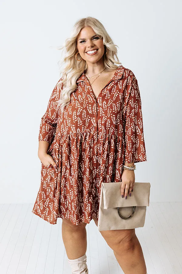 Cheery Mood Tunic Dress In Rust Curves