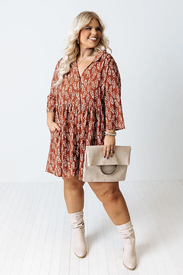 Cheery Mood Tunic Dress In Rust Curves