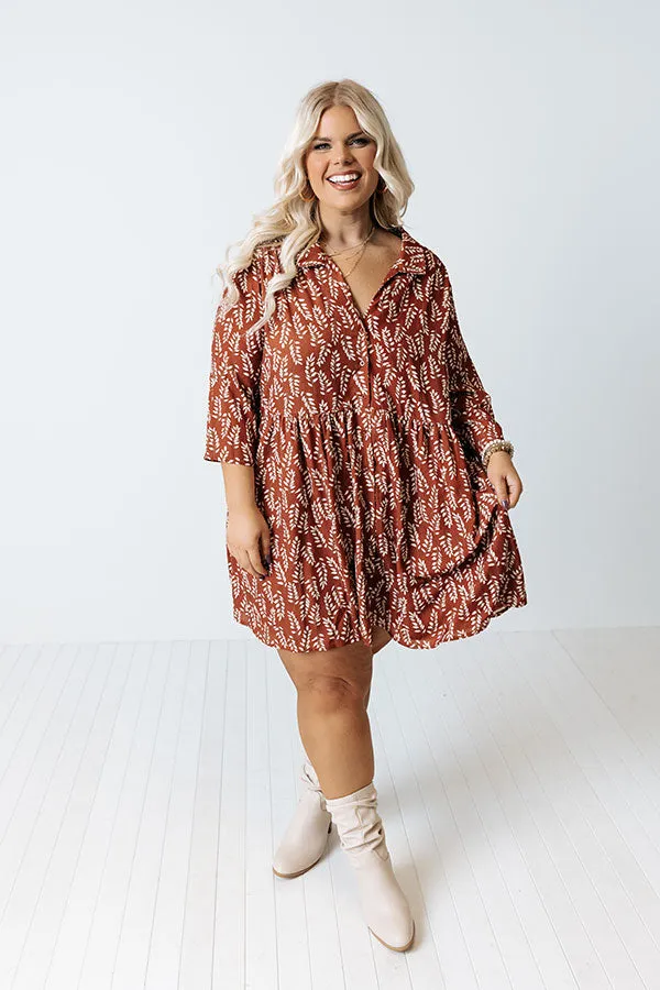 Cheery Mood Tunic Dress In Rust Curves