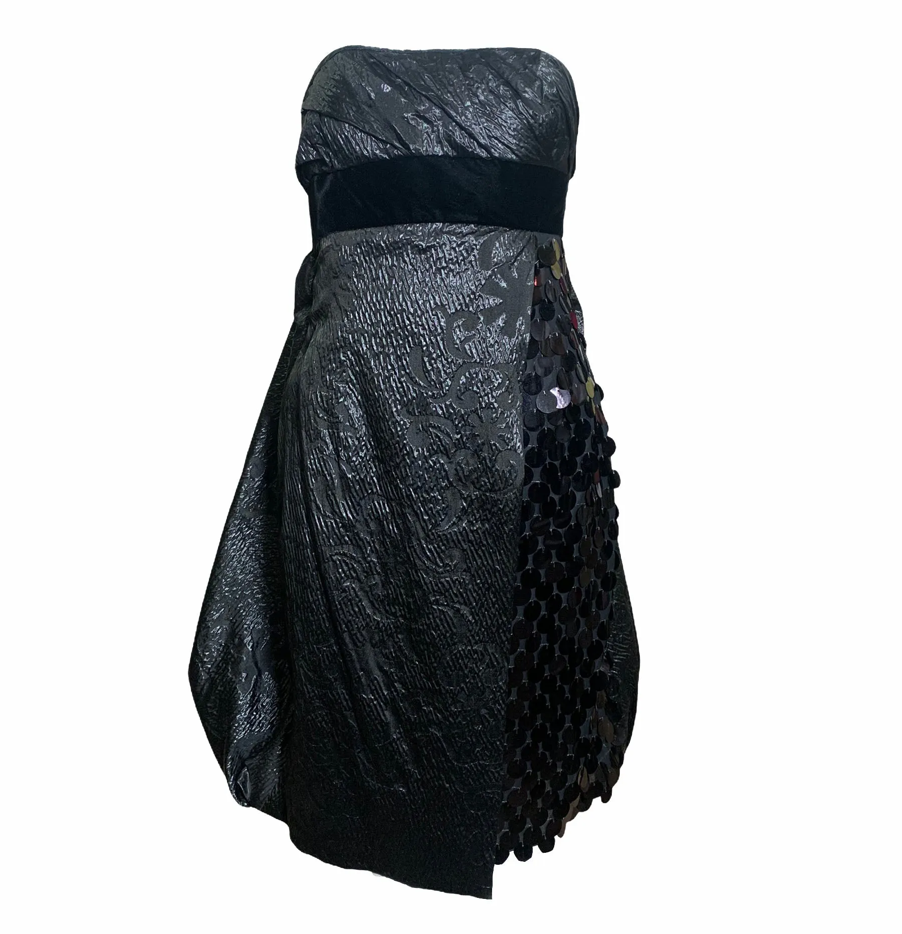 Christian Lacroix 90s dress Black Strapless Matelasse with Oversize Paillettes