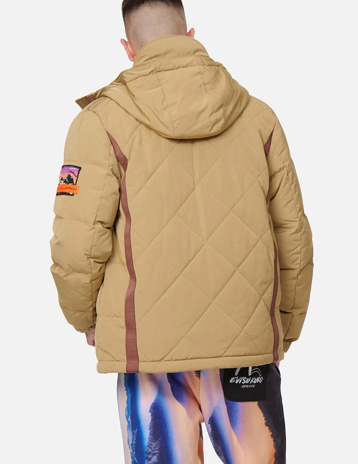 Contrast Webbing Strap Quilted Down Jacket