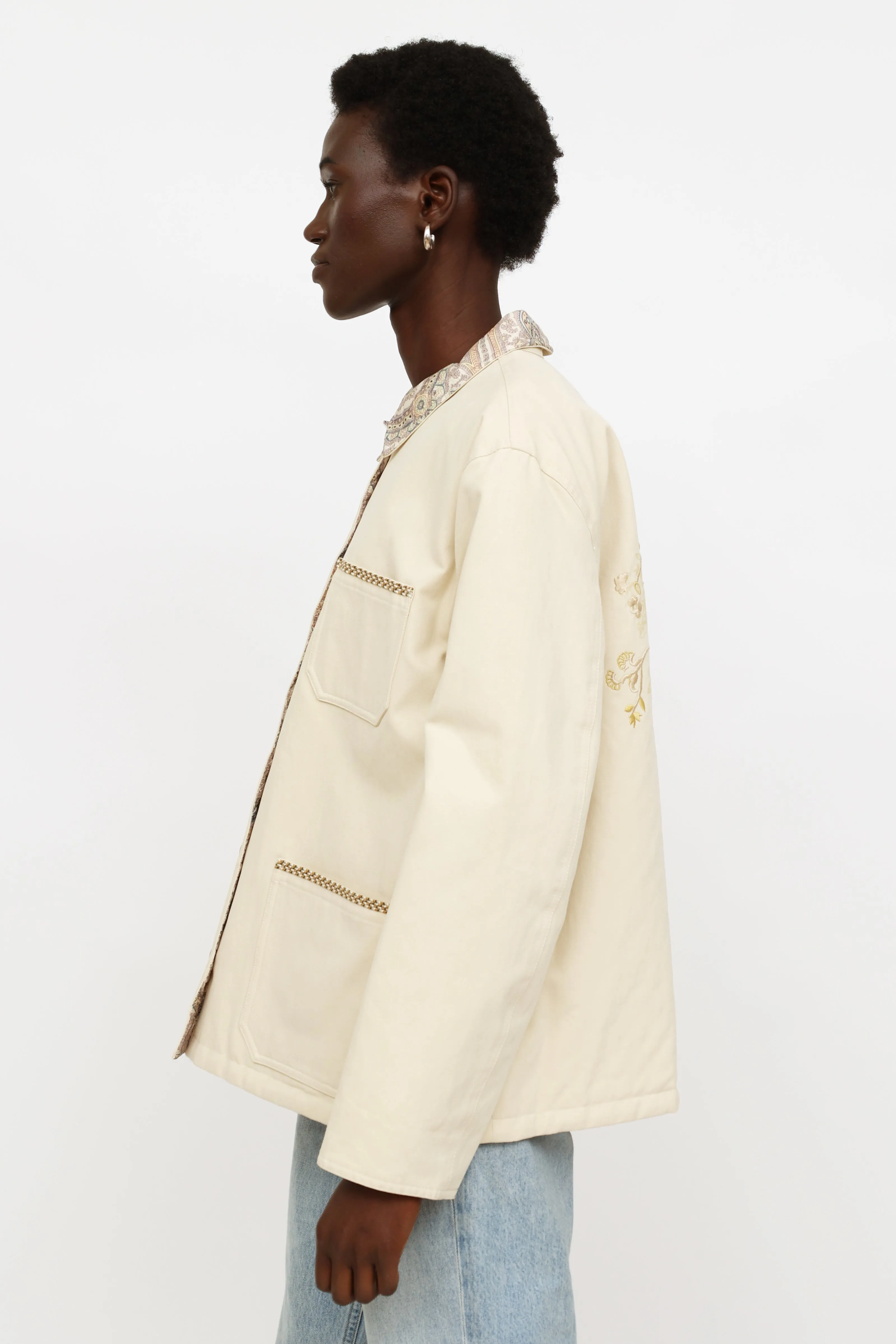 Cream Embroidered Reversible Jacket