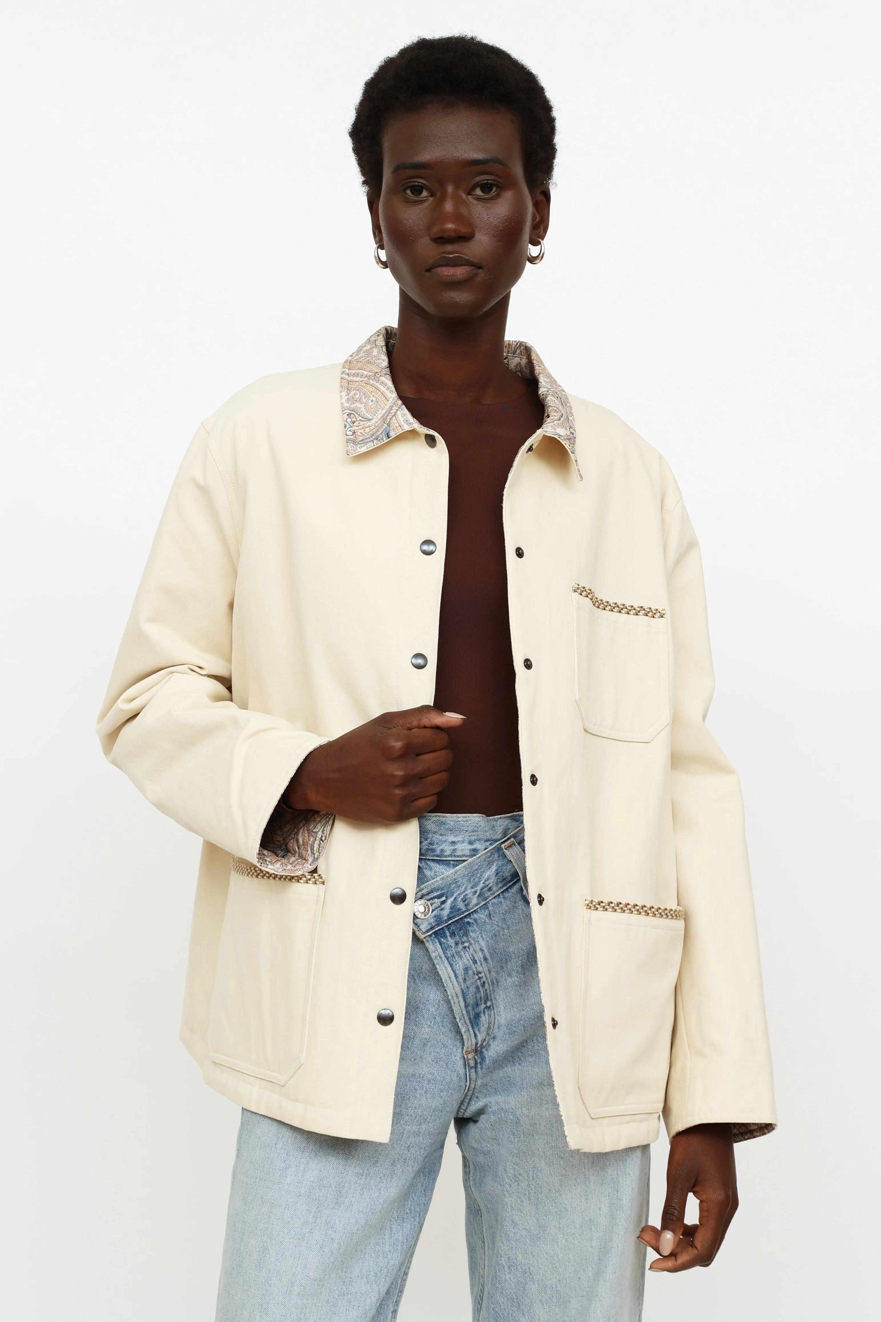 Cream Embroidered Reversible Jacket