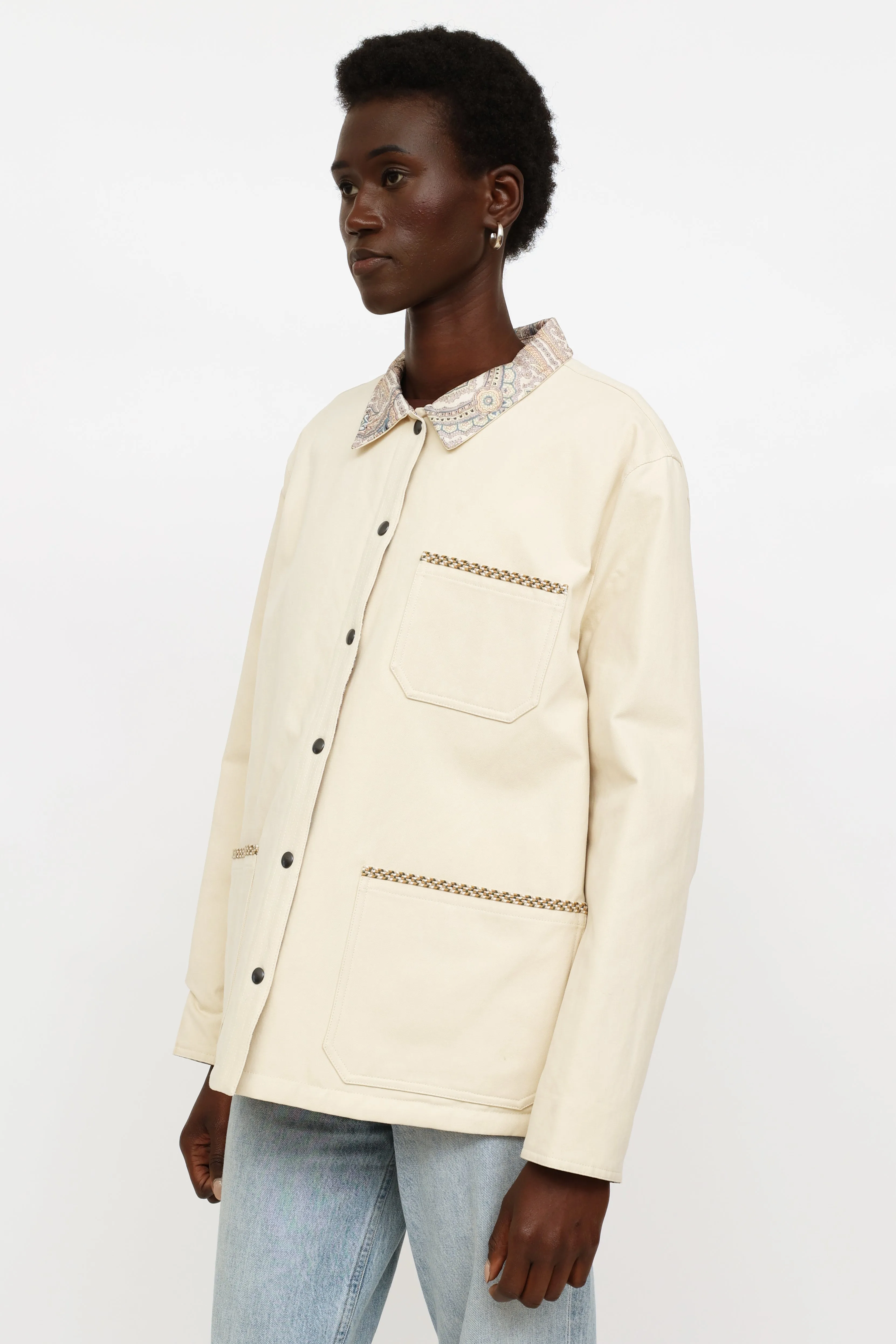 Cream Embroidered Reversible Jacket