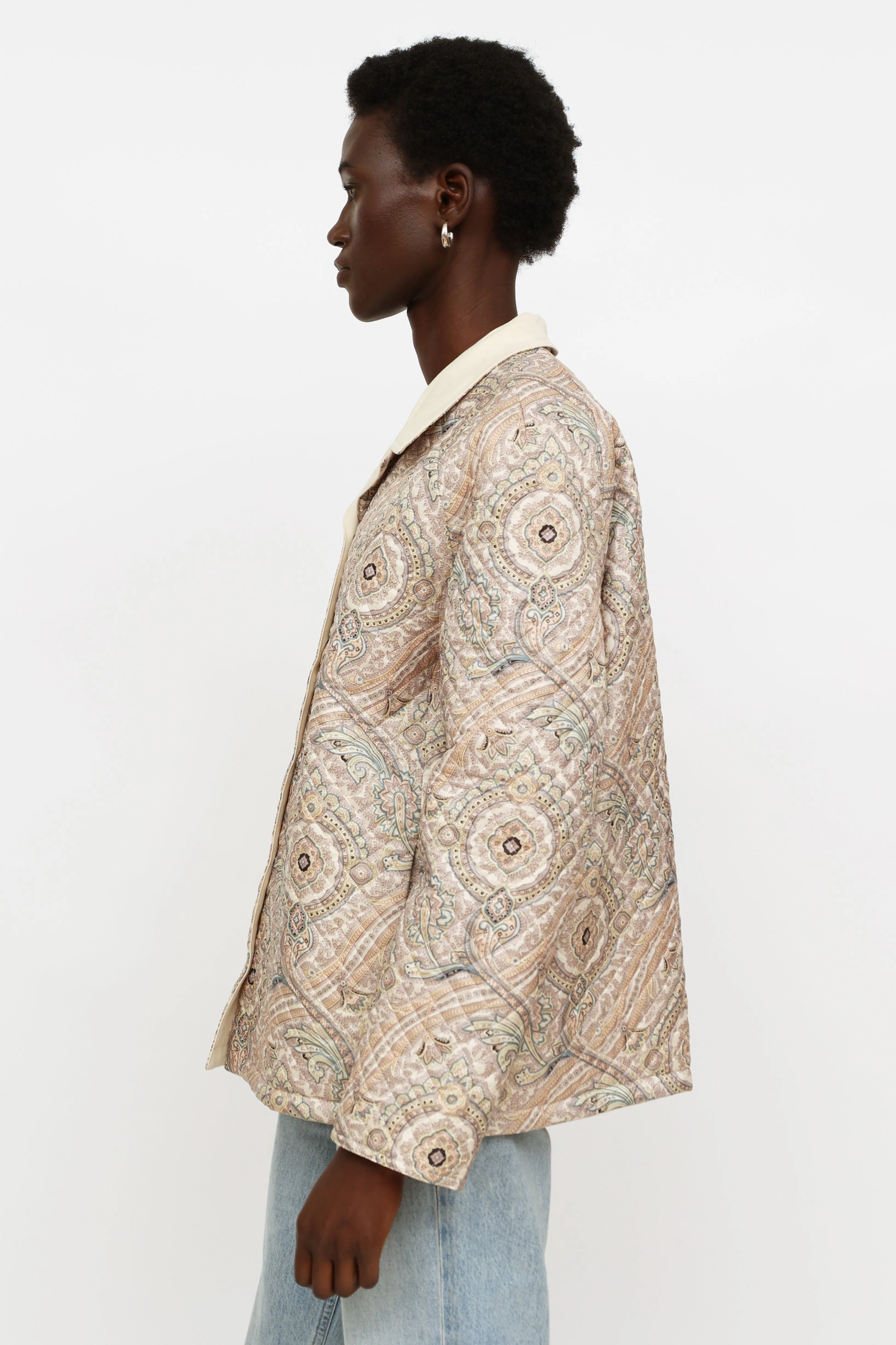 Cream Embroidered Reversible Jacket