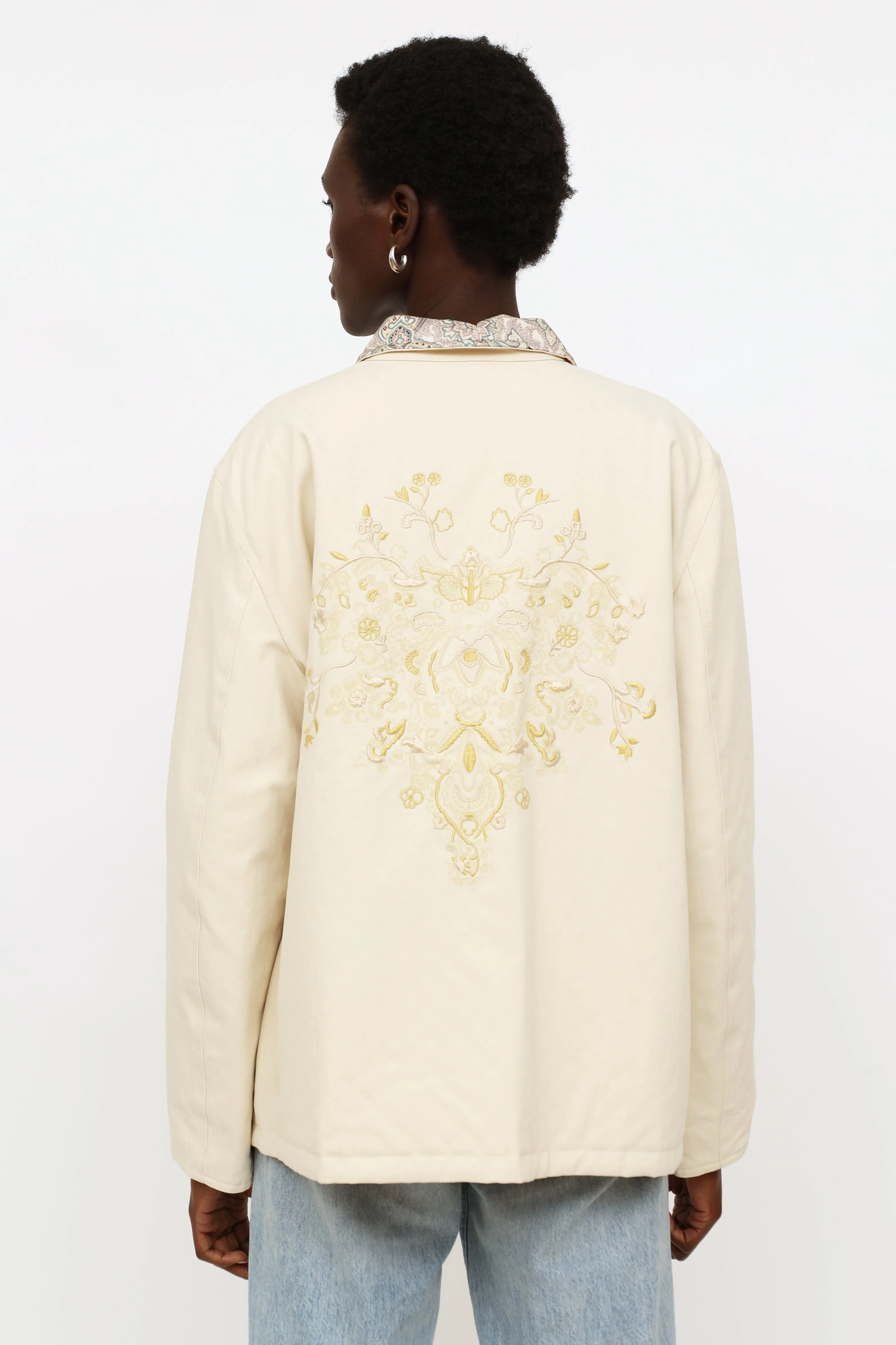 Cream Embroidered Reversible Jacket