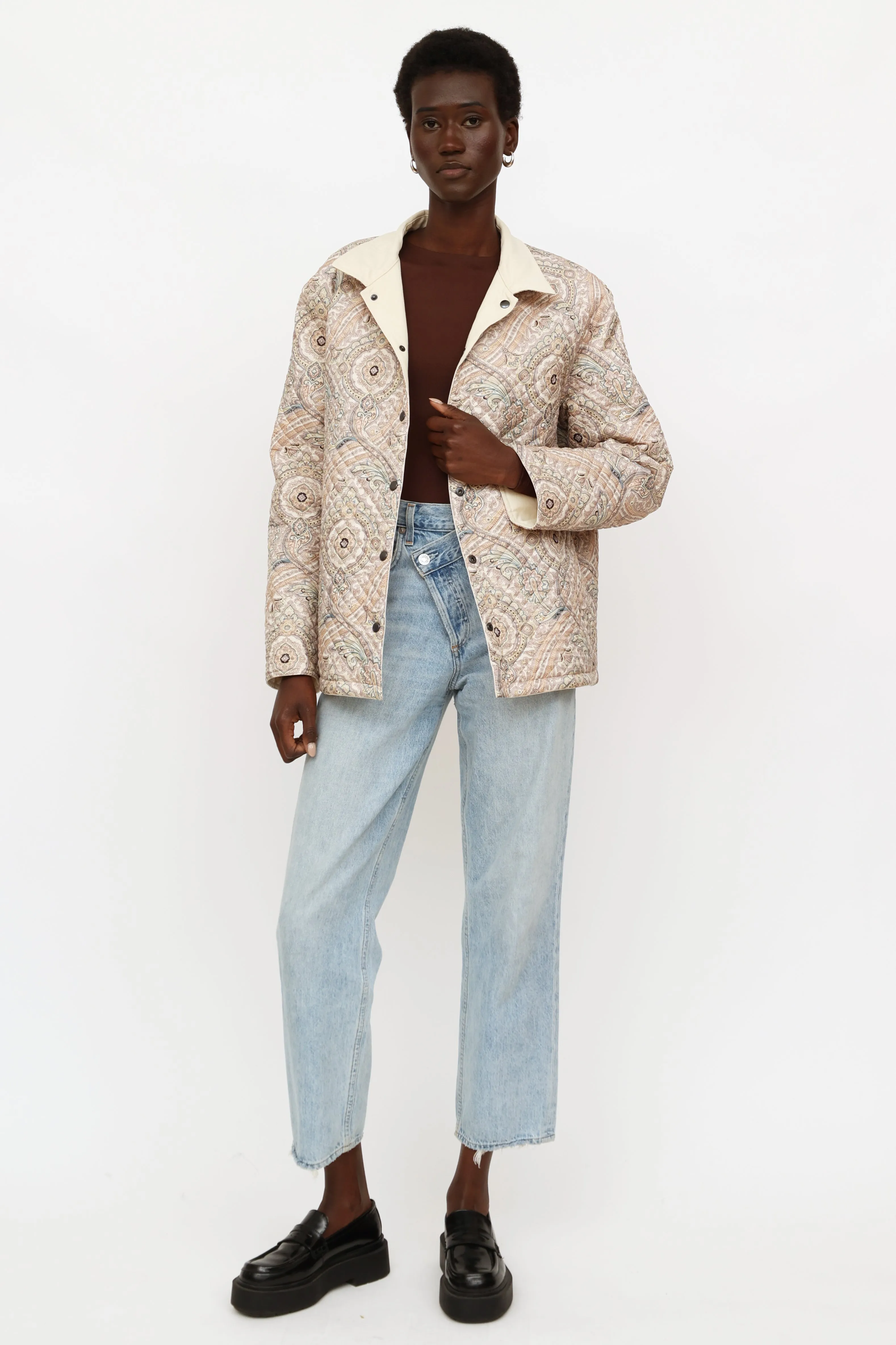 Cream Embroidered Reversible Jacket