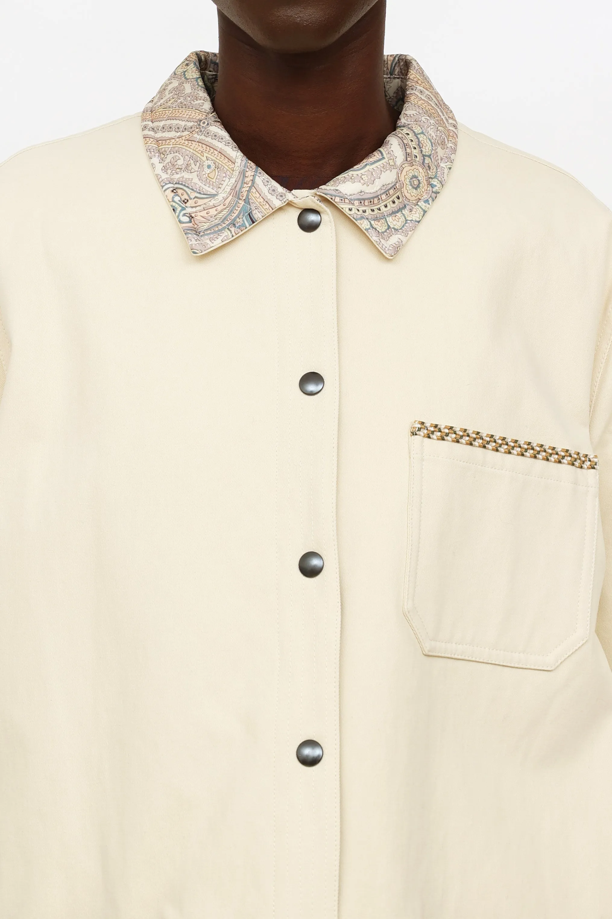 Cream Embroidered Reversible Jacket