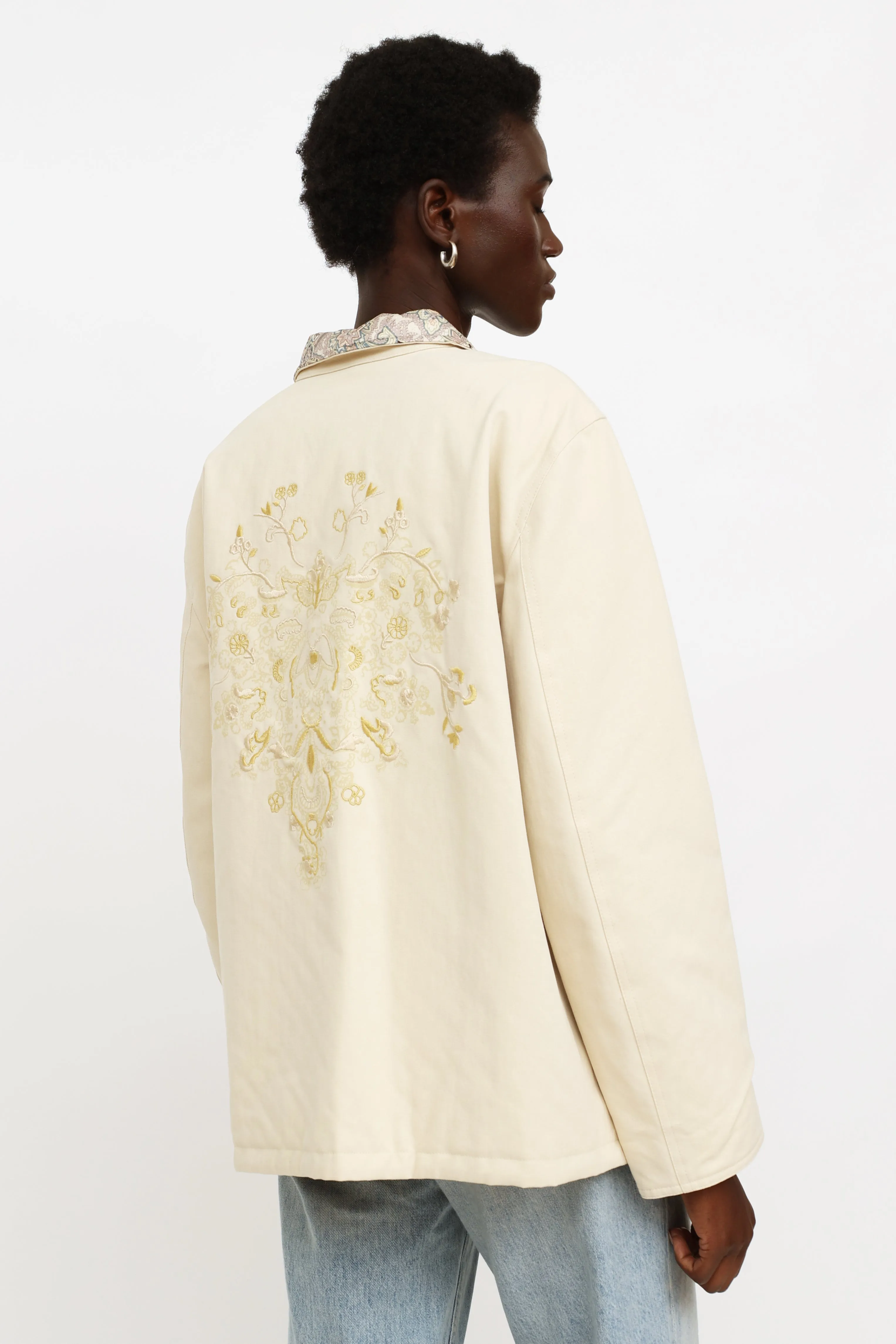 Cream Embroidered Reversible Jacket